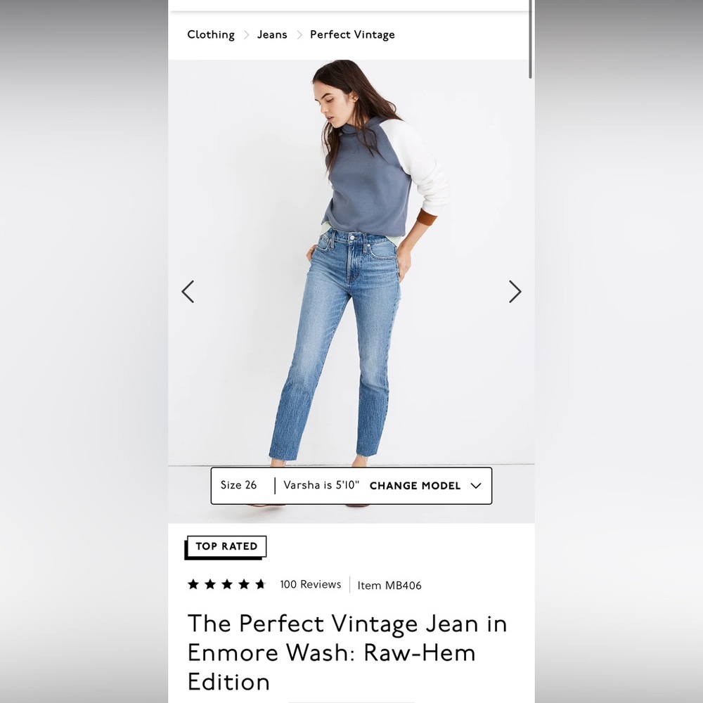 Madewell Perfect Vintage Jean in Enmore Wash: Raw-Hem Edition - Size 29